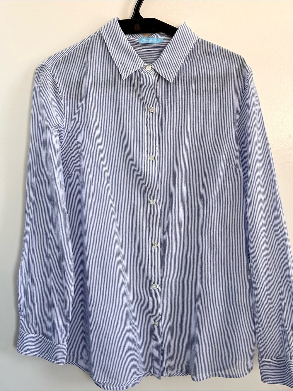 J. McLaughlin 99% Cotton Stretch Blue/White Stripe Small button down shirt